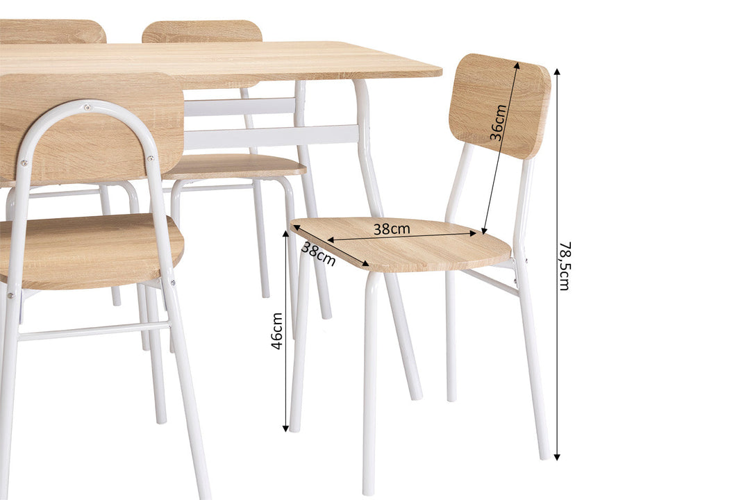 Conjunto de Mesa de Comedor con 4 Sillas, Madera y Metal. YS2123.