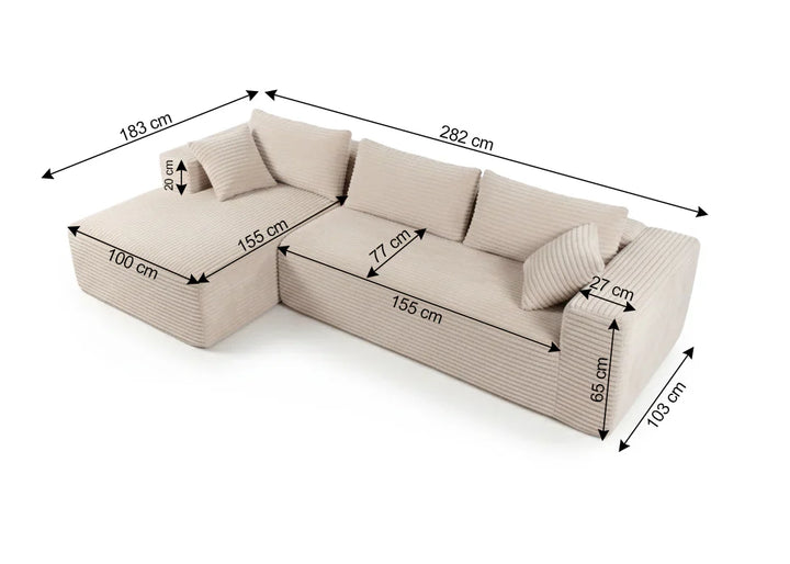 Sofa Chaise Longue Modular Angel 282cm.