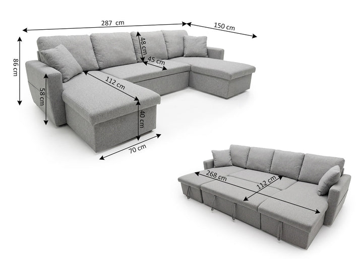 Sofá Doble Chaise Longue Nora, con Arcón 287cm