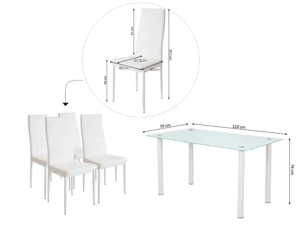 Mesa de Cristal Templado 110x70cm + 4 Sillas Polipiel DT18.