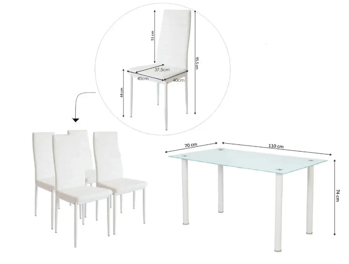 Mesa de Cristal Templado 110x70cm + 4 Sillas Polipiel DT18.