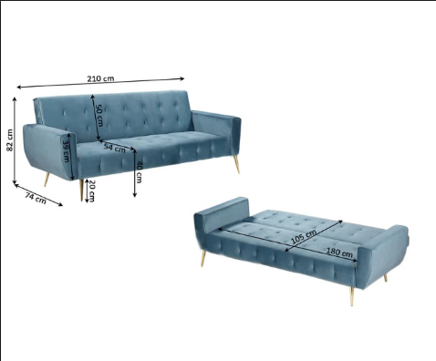 Sofá cama Esme con puff 210 cm en terciopelo