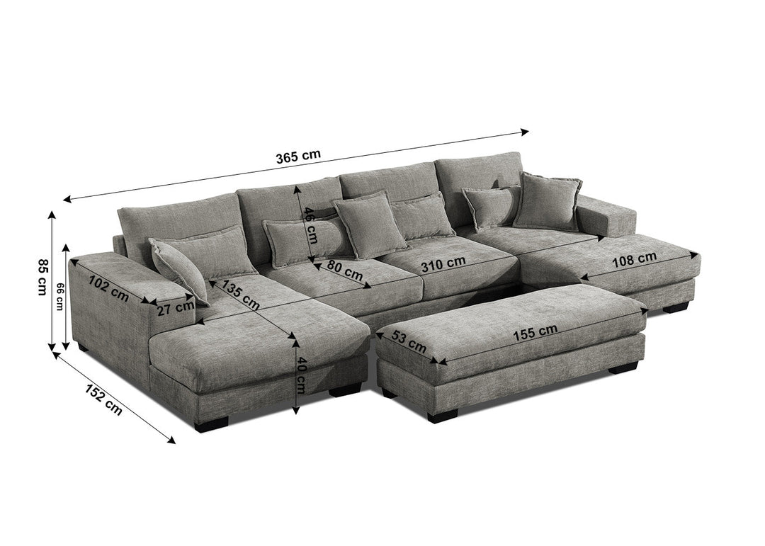 Mega Sofá Cama Chaise Longue Rinconera Kim 365cm