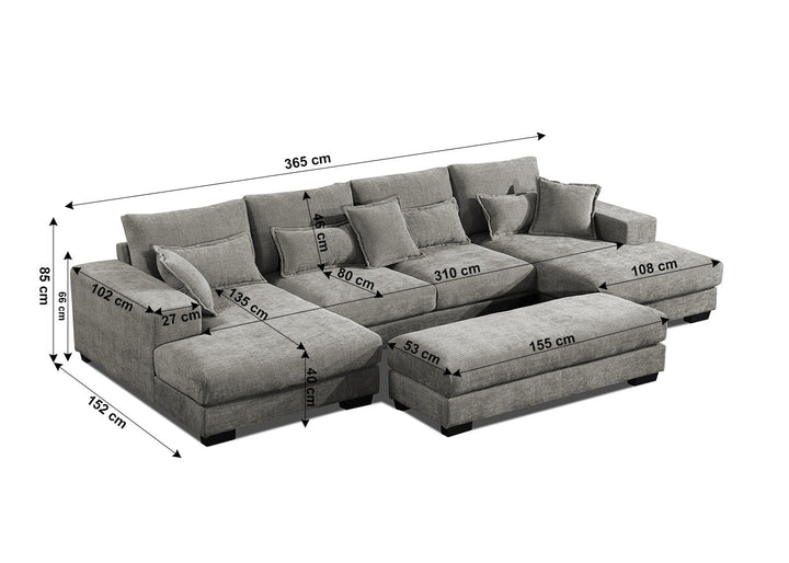 Mega Sofá Cama Chaise Longue Rinconera Kim 365cm