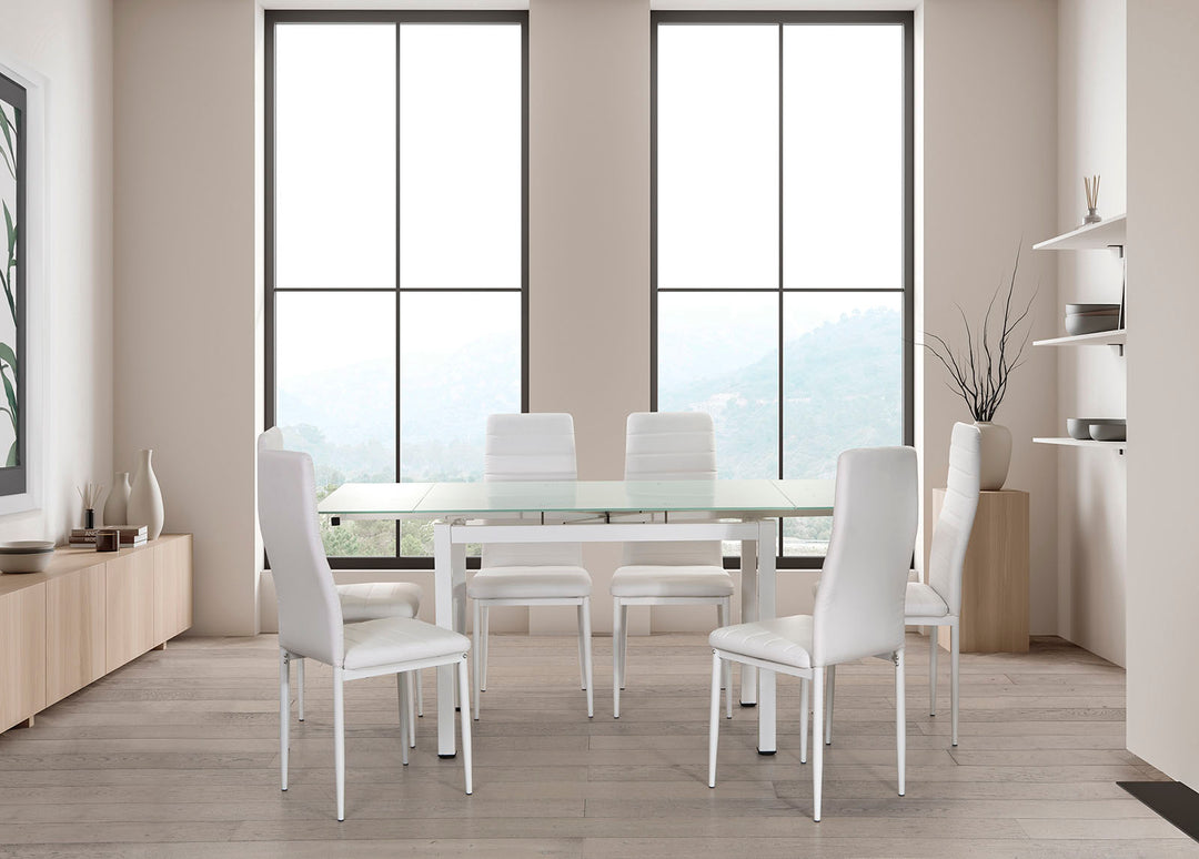 Mesa De Cristal Completa Extensible Con 6 Sillas Modelo DT58.