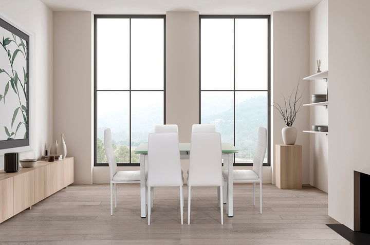 Mesa De Cristal Completa Extensible Con 6 Sillas Modelo DT58.