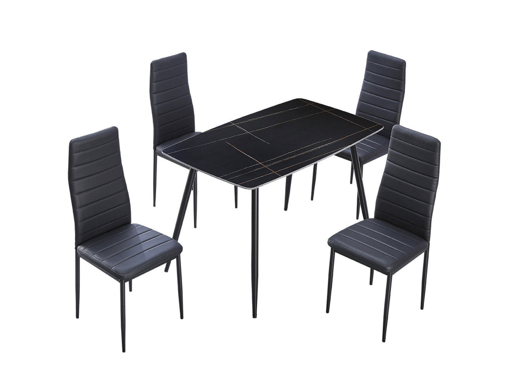 Conjunto de Mesa de Cristal Templado de 120 cm y 4 Sillas de Polipiel DT-63-4S.