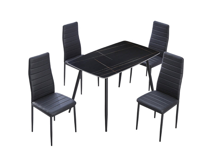 Conjunto de Mesa de Cristal Templado de 120 cm y 4 Sillas de Polipiel DT-63-4S.