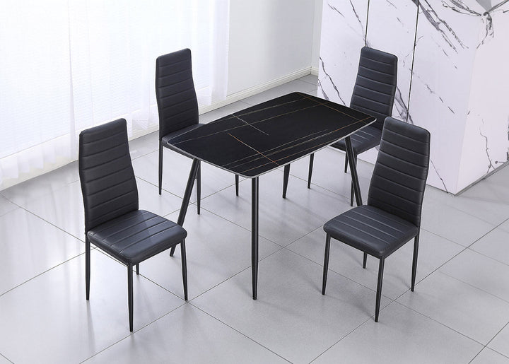 Conjunto de Mesa de Cristal Templado de 120 cm y 4 Sillas de Polipiel DT-63-4S.