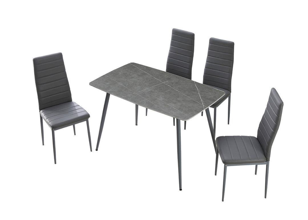 Conjunto de Mesa de Cristal Templado de 120 cm y 4 Sillas de Polipiel DT-63-4S.