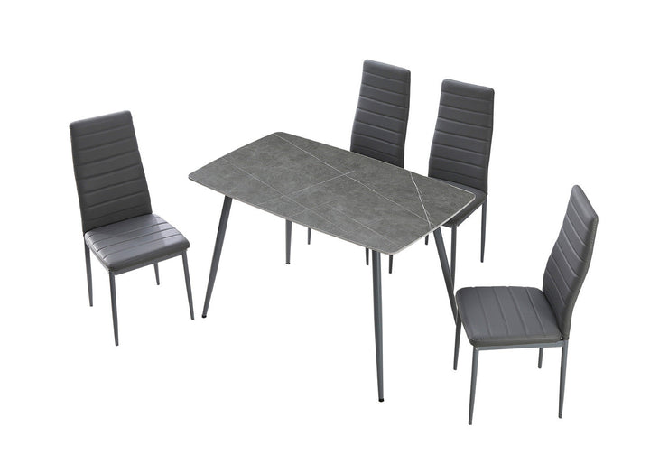 Conjunto de Mesa de Cristal Templado de 120 cm y 4 Sillas de Polipiel DT-63-4S.