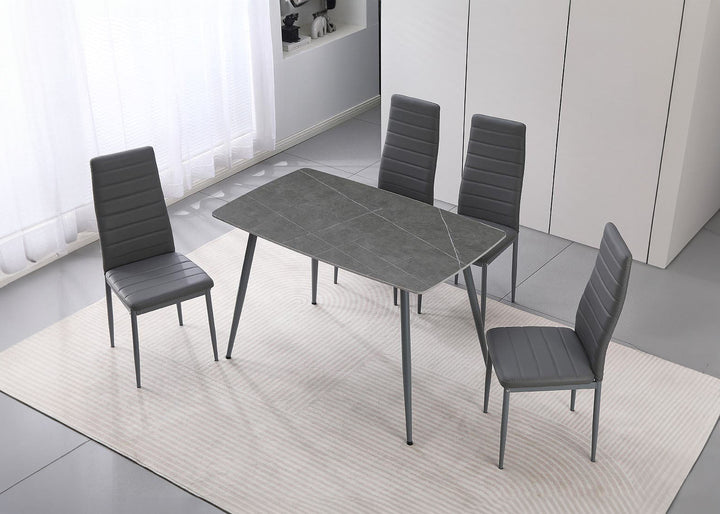 Conjunto de Mesa de Cristal Templado de 120 cm y 4 Sillas de Polipiel DT-63-4S.