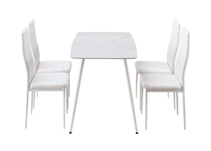 Conjunto de Mesa de Cristal Templado de 120 cm y 4 Sillas de Polipiel DT-63-4S.