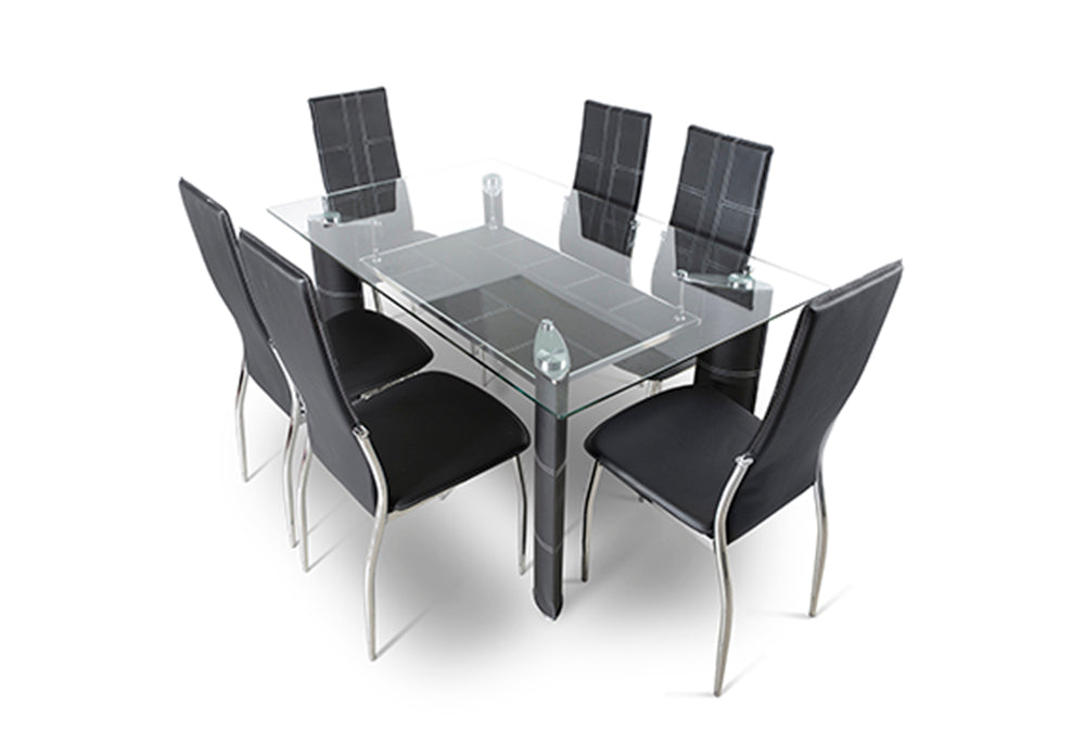 Mesa de Cristal Templado + 6 Sillas en Polipiel/Metal DT-17