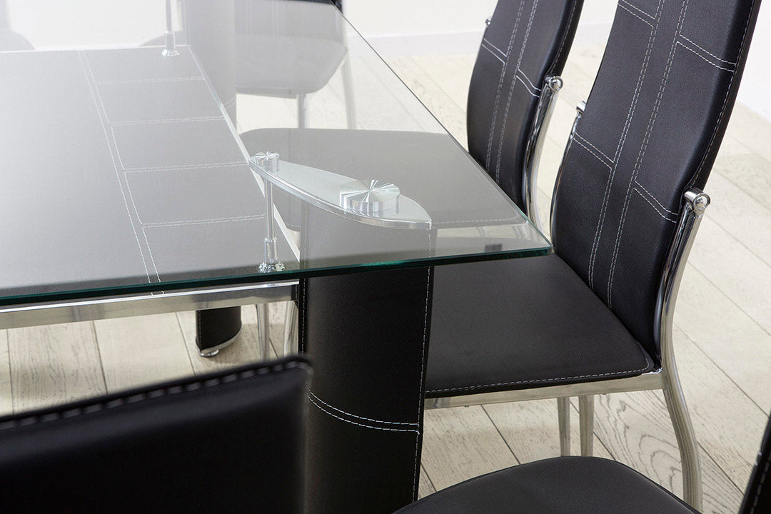 Mesa de Cristal Templado + 6 Sillas en Polipiel/Metal DT-17