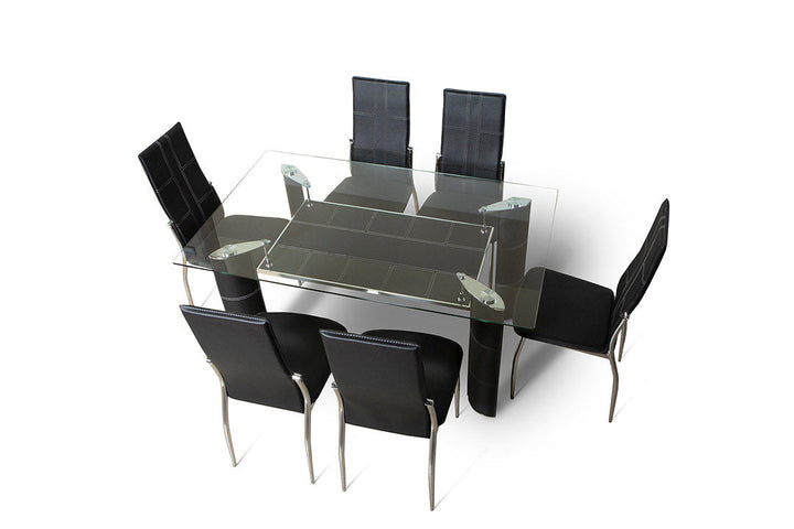 Mesa de Cristal Templado + 6 Sillas en Polipiel/Metal DT-17