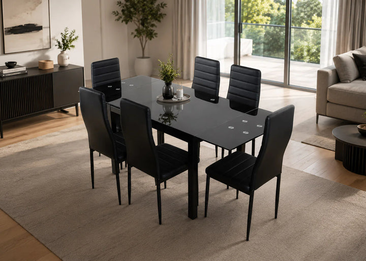 Mesa De Cristal Completa Extensible Con 6 Sillas Modelo DT58.
