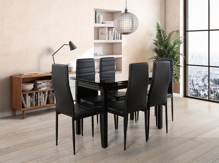 Mesa De Cristal Completa Extensible Con 6 Sillas Modelo DT58.