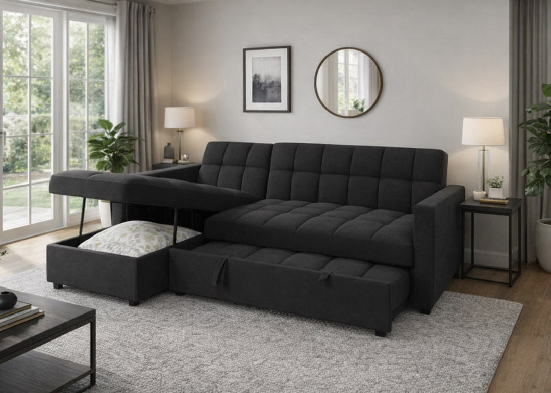 Sofá Cama Chaise Longue Kris 210cm Negro