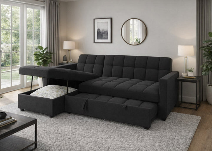 Sofá Cama Chaise Longue Kris 210cm Negro